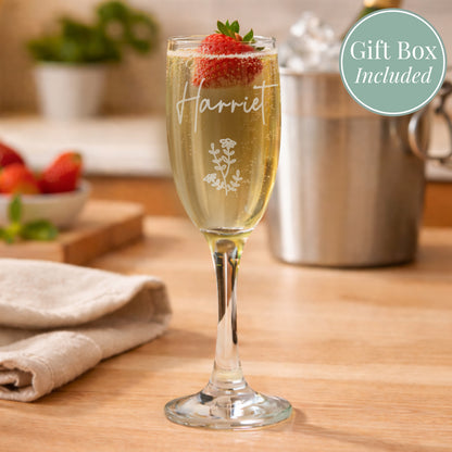 Personalised Flower Motif Flute Glass from Heartfelt Gifts