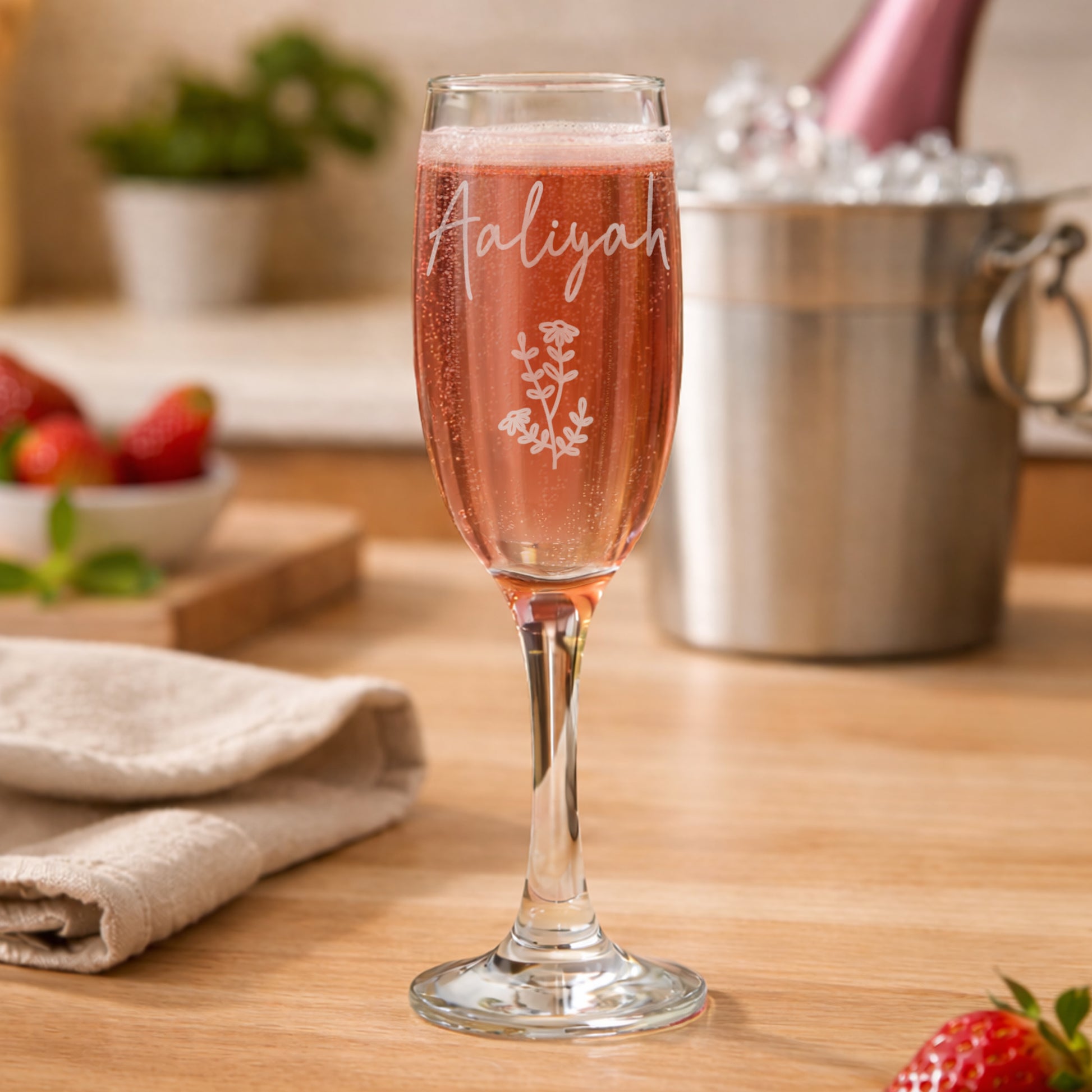 Personalised Flower Motif Flute Glass - image 3