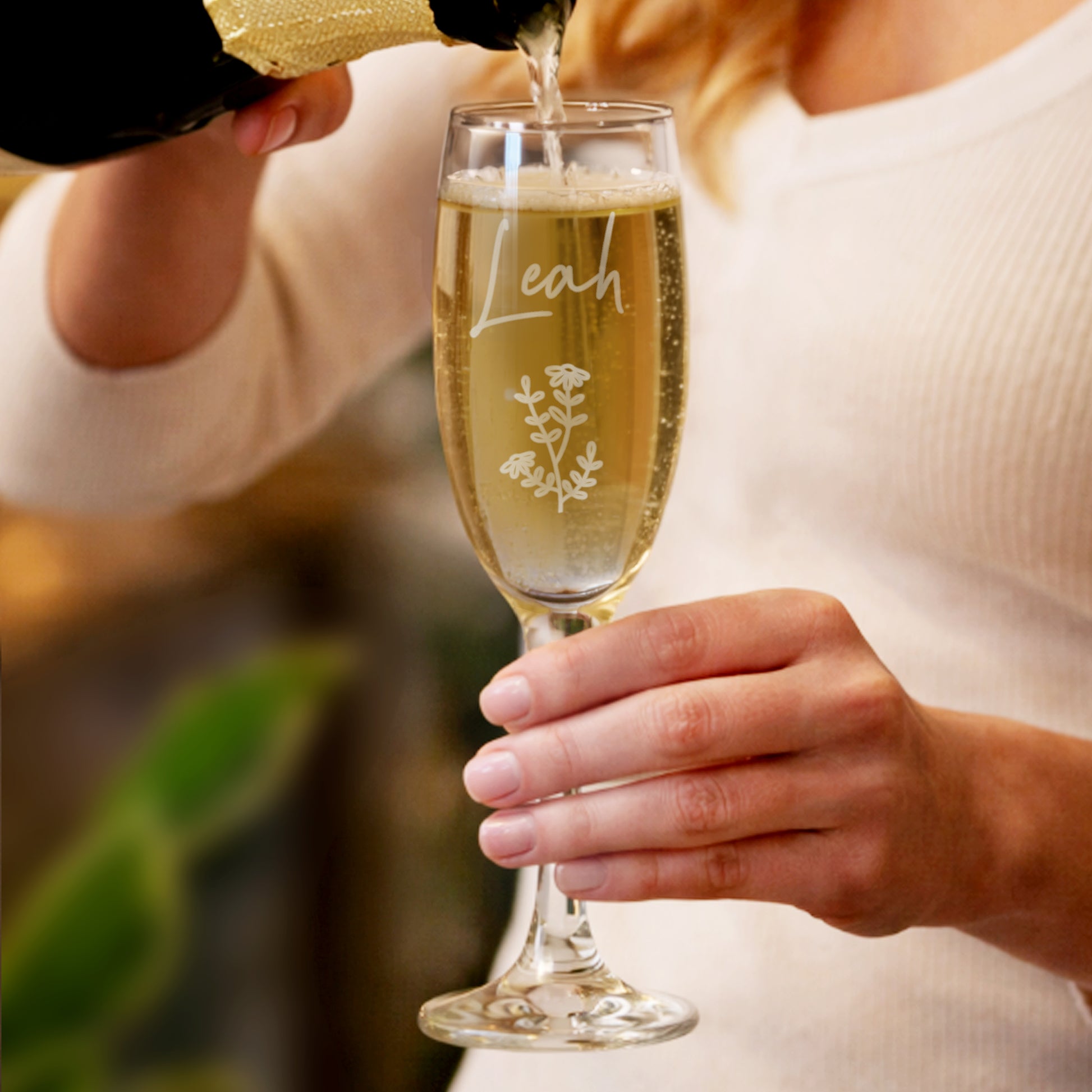 Personalised Flower Motif Flute Glass - image 4