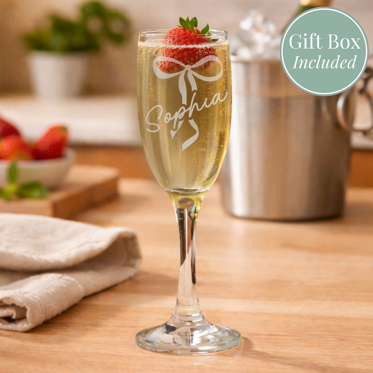 Personalised Bow Flute Glass from Heartfelt Gifts