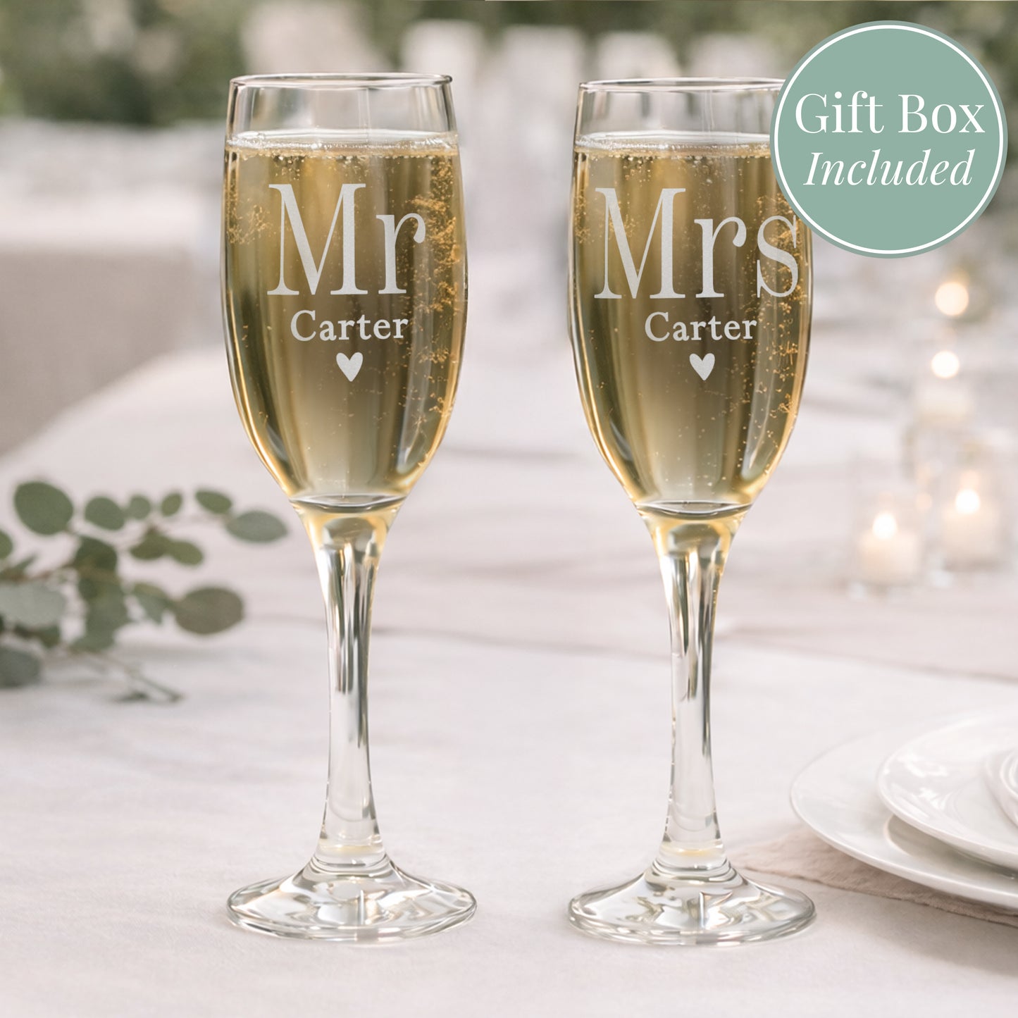 Personalised Mr & Mrs Pair of Flute Glasses from Heartfelt Gifts