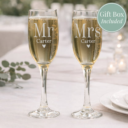 Personalised Mr & Mrs Pair of Flute Glasses from Heartfelt Gifts