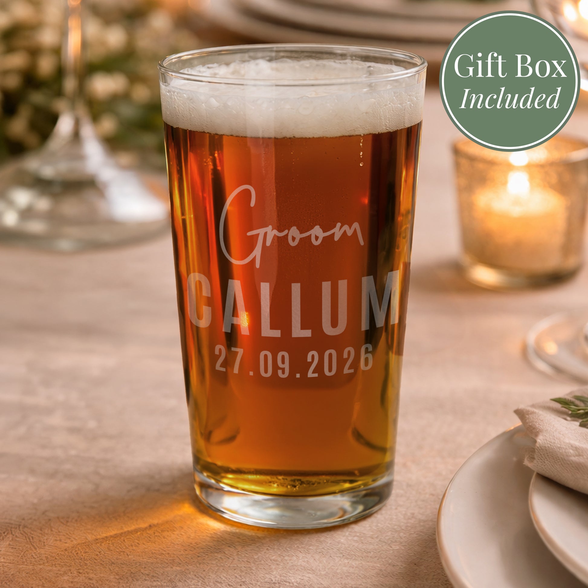 Personalised Groom Elegant Pint Glass from Heartfelt Gifts