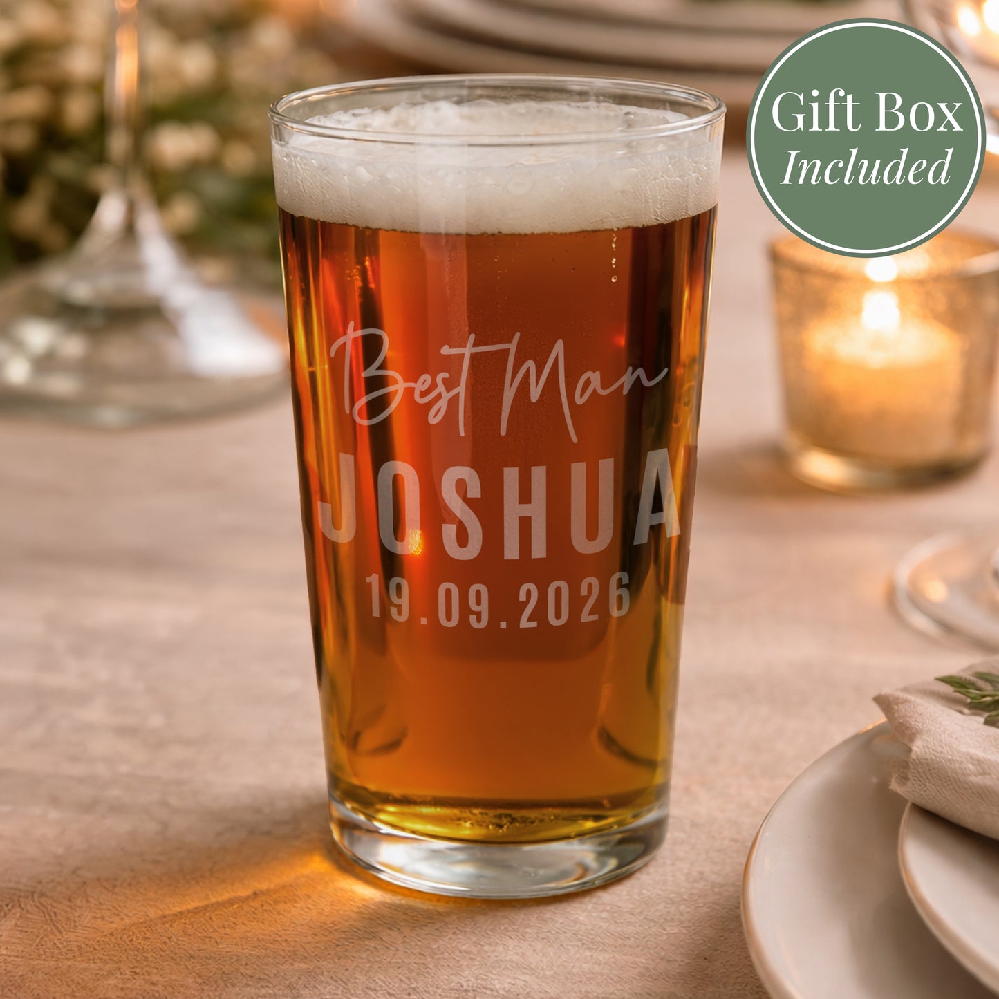 Personalised Best Man Elegant Pint Glass from Heartfelt Gifts