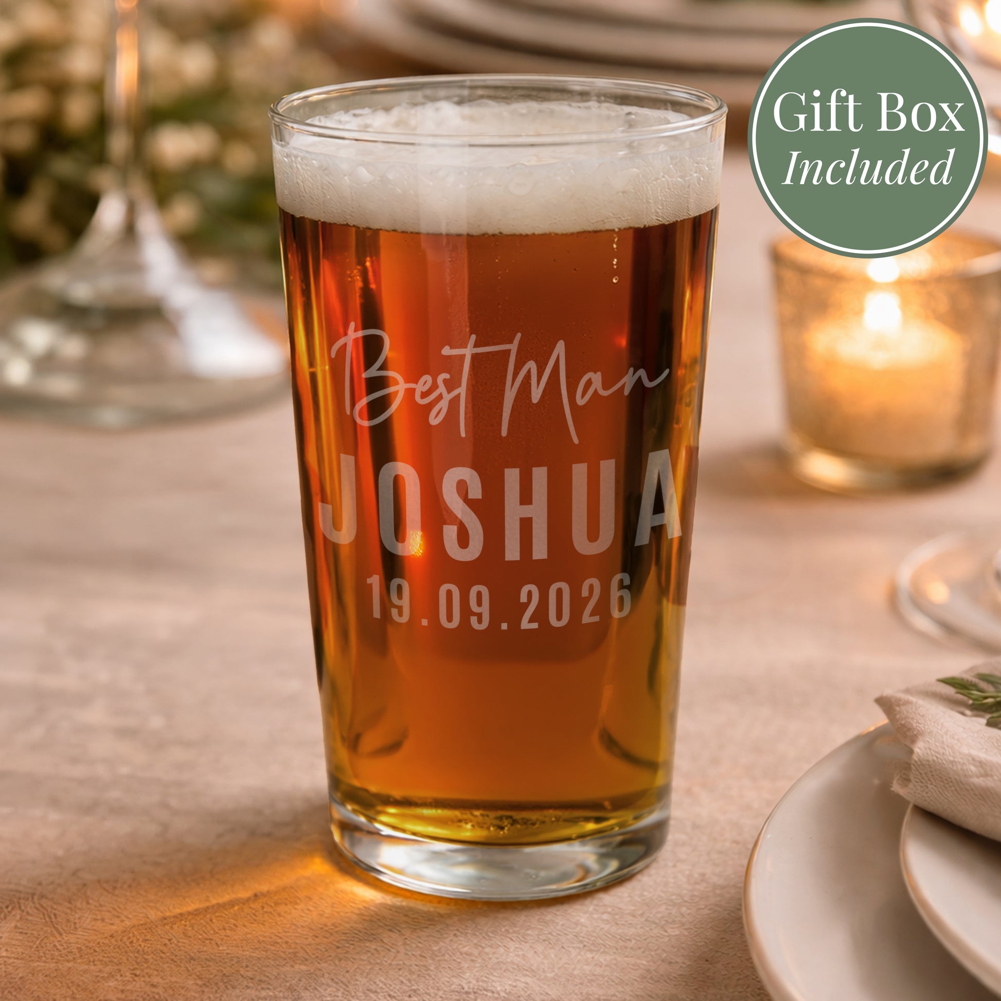 Personalised Best Man Elegant Pint Glass from Heartfelt Gifts