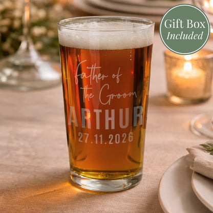 Personalised Father of the Groom Elegant Pint Glass from Heartfelt Gifts