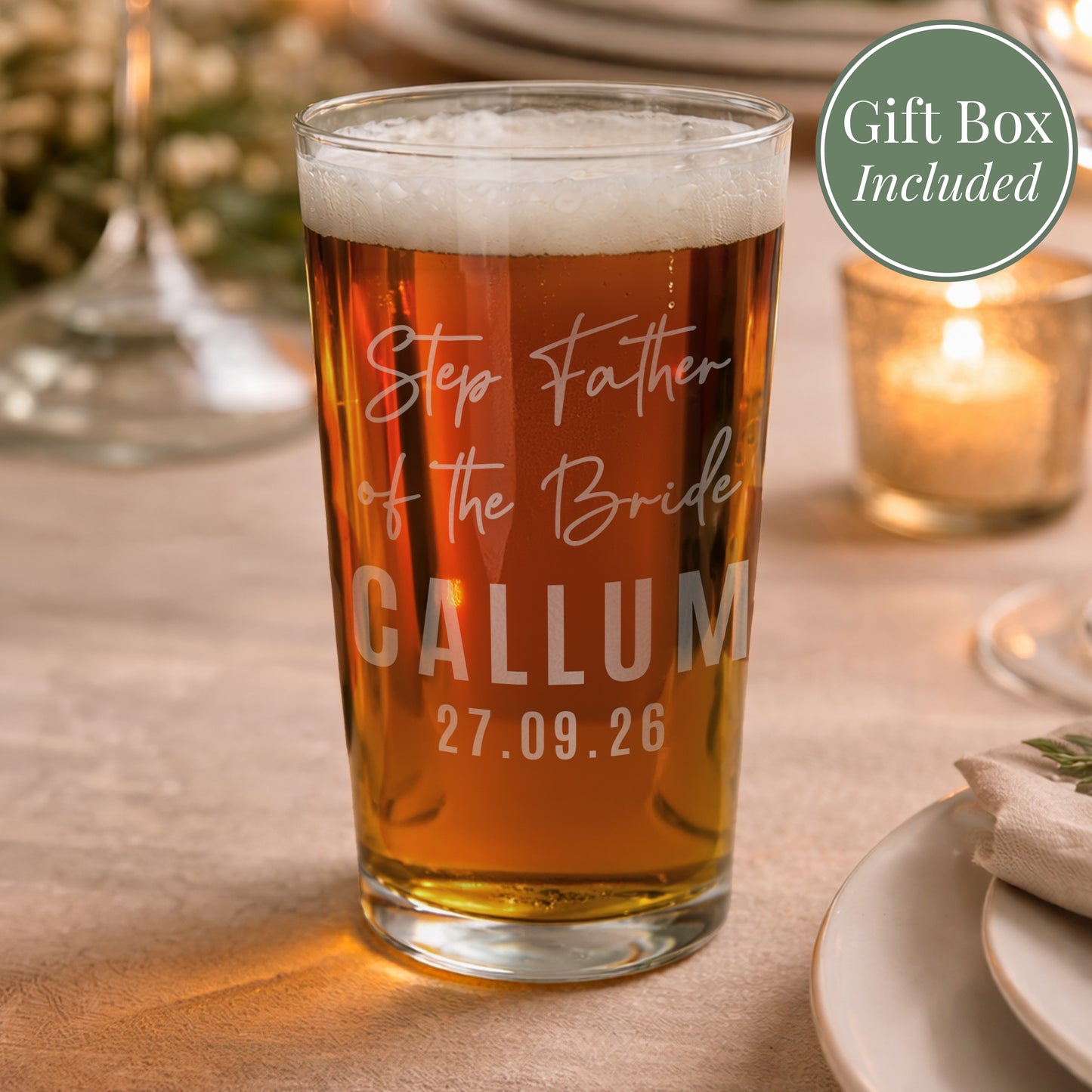 Personalised Wedding Elegant Pint Glass from Heartfelt Gifts
