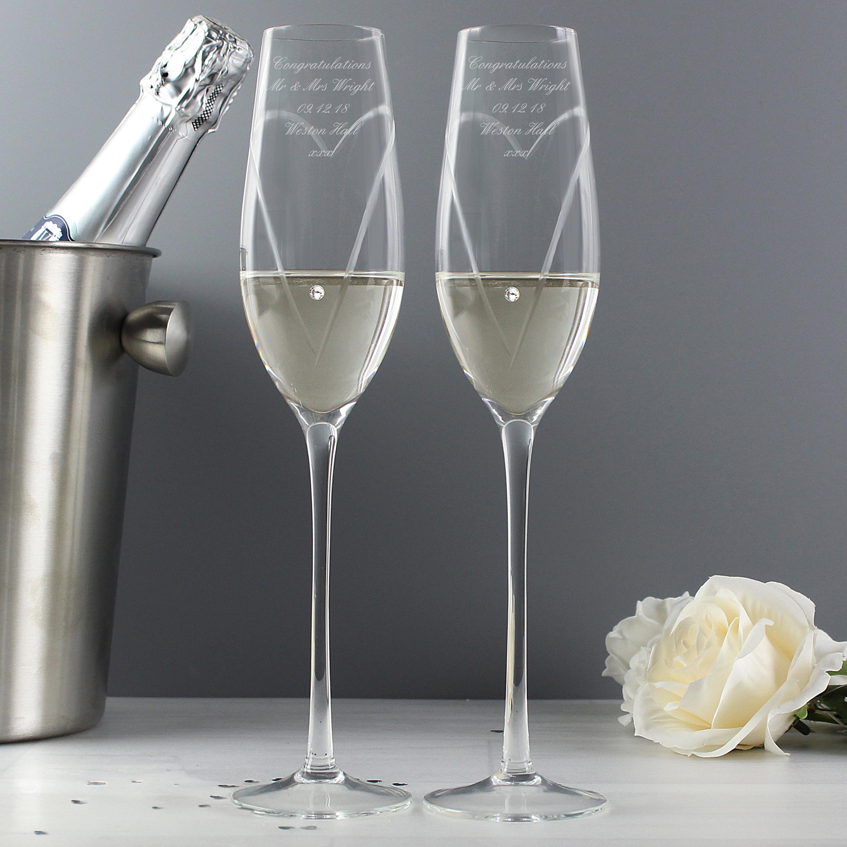 Personalised Hand Cut Heart Pair of Flutes with Gift Box from Heartfelt Gifts