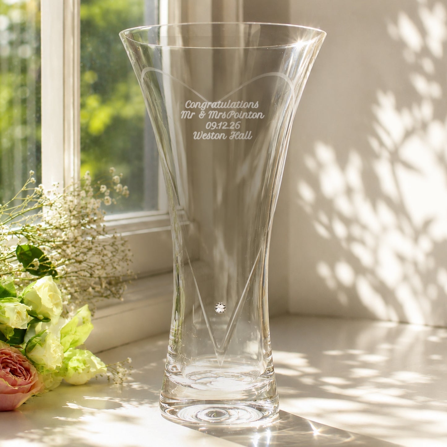 Personalised Large Hand Cut Diamond Effect Heart Vase - image 3