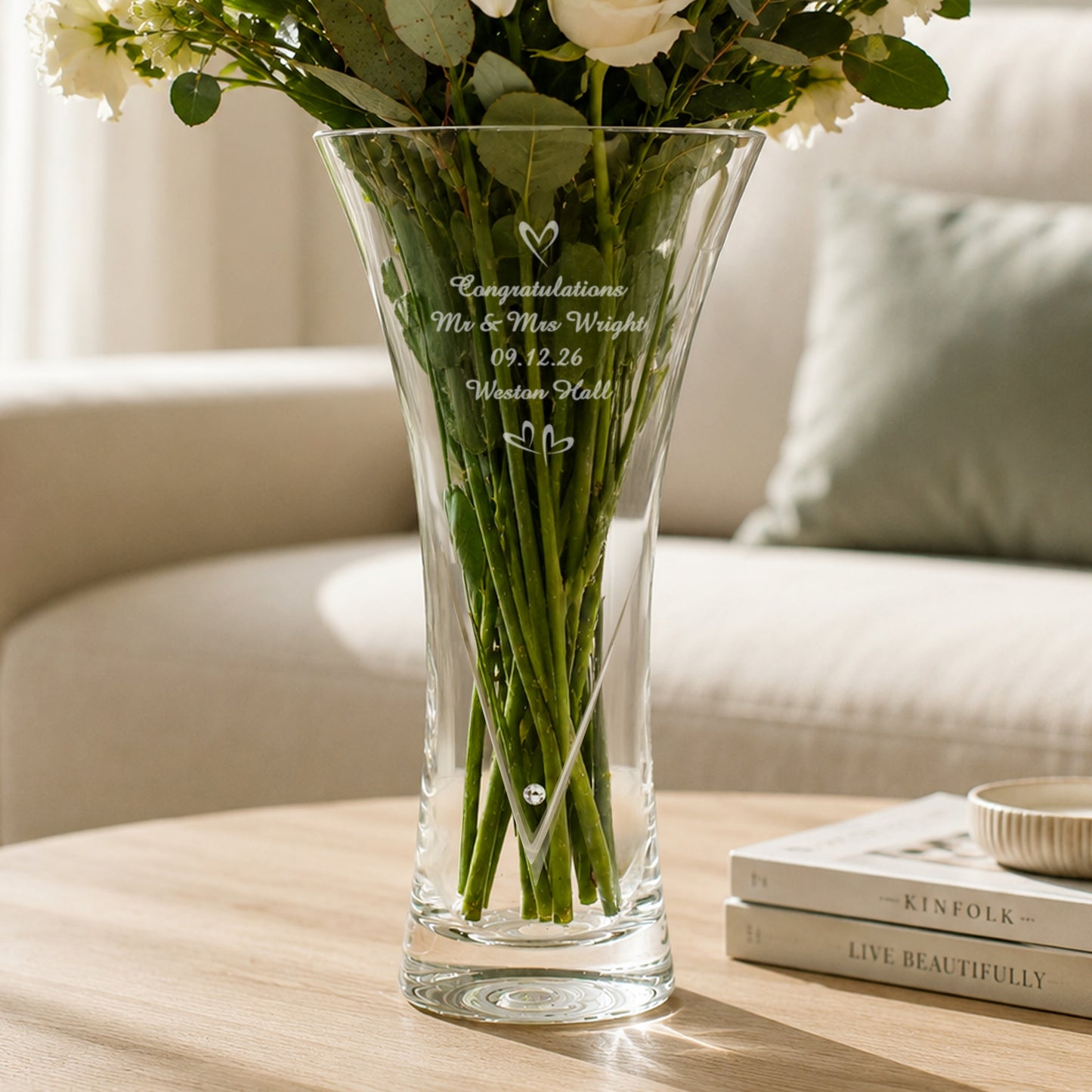 Personalised Large Hand Cut Little Hearts Diamante Vase from Heartfelt Gifts