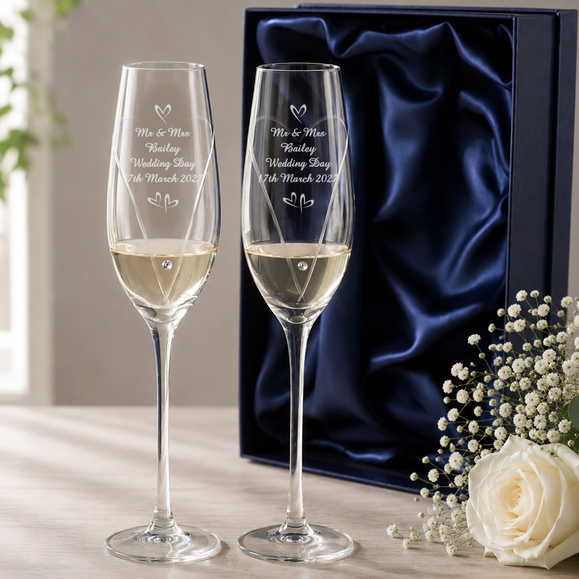 Personalised Little Hearts Champagne Flutes Gift Box - image 3