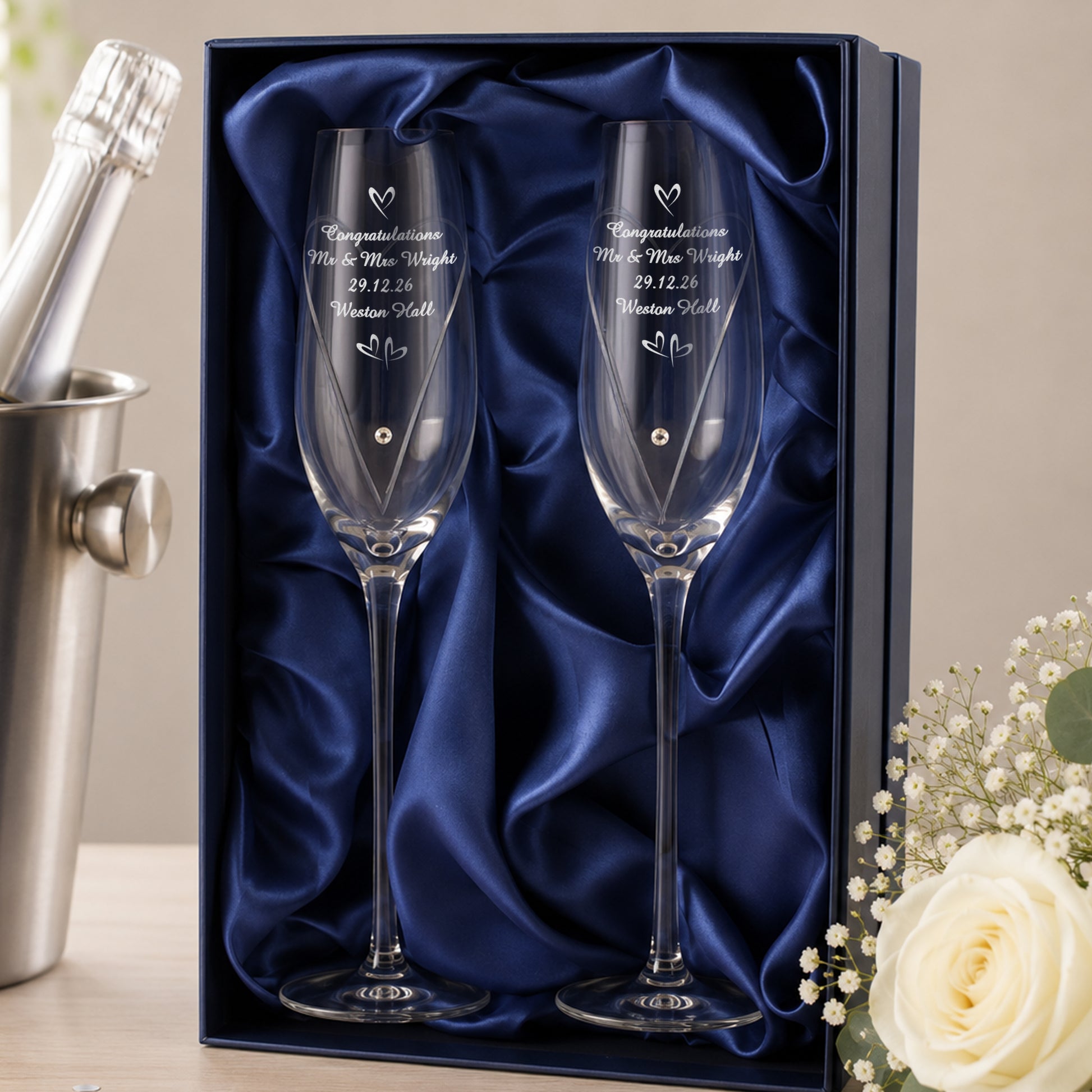 Personalised Little Hearts Champagne Flutes Gift Box - image 7