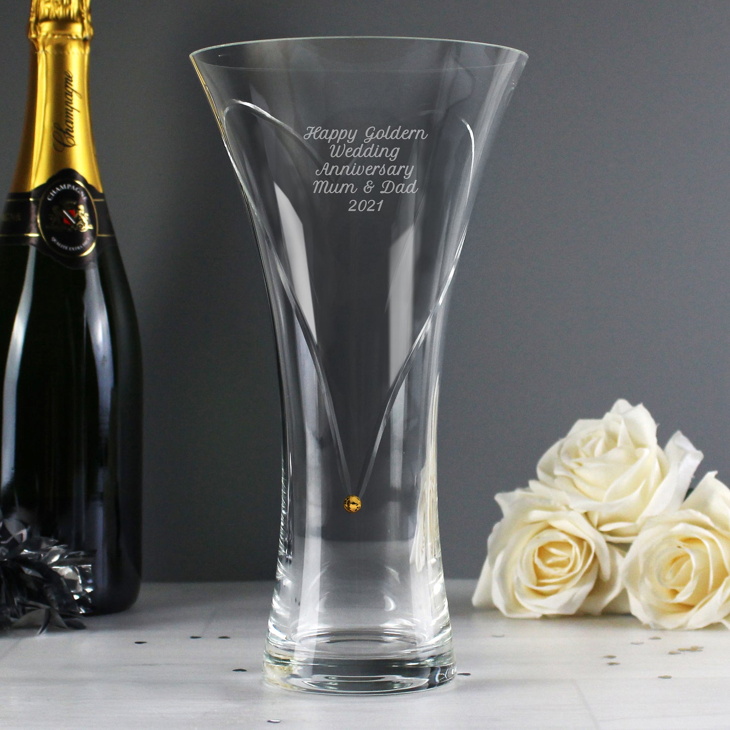 Personalised Large Hand Cut Gold Diamante Heart Vase from Heartfelt Gifts