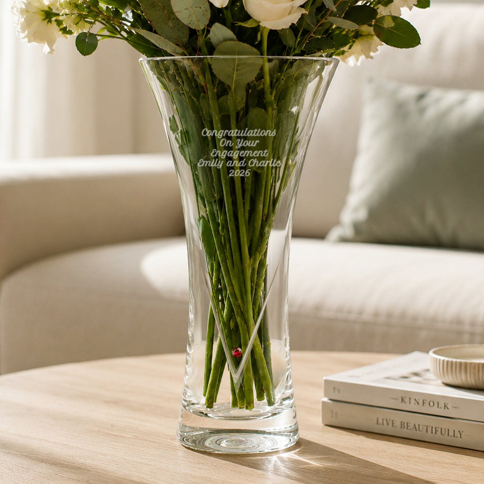 Personalised Large Hand Cut Ruby Diamante Heart Vase from Heartfelt Gifts