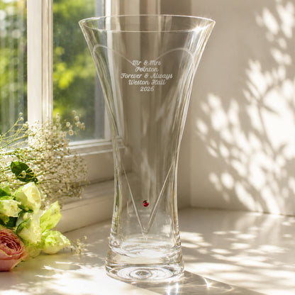Personalised Large Hand Cut Ruby Diamond Effect Heart Vase - image 3
