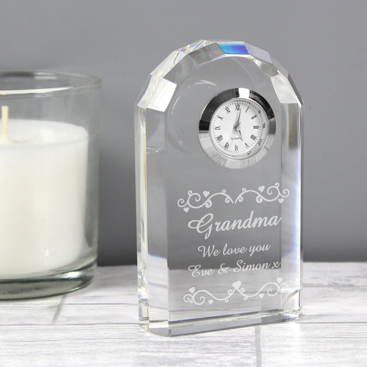 Personalised Heart Swirl Crystal Clock from Heartfelt Gifts