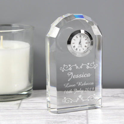 Personalised Heart Swirl Crystal Clock - image 3