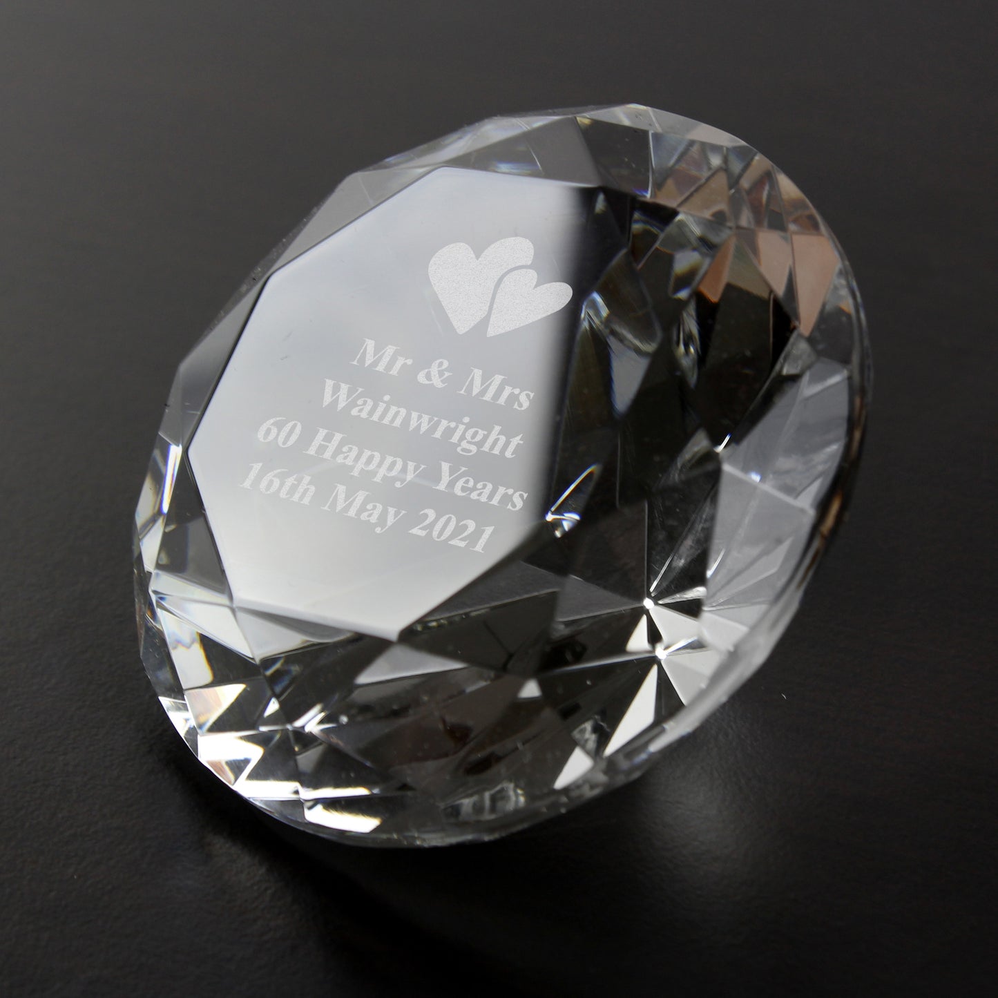 Personalised Heart Motif Diamond Paperweight from Heartfelt Gifts