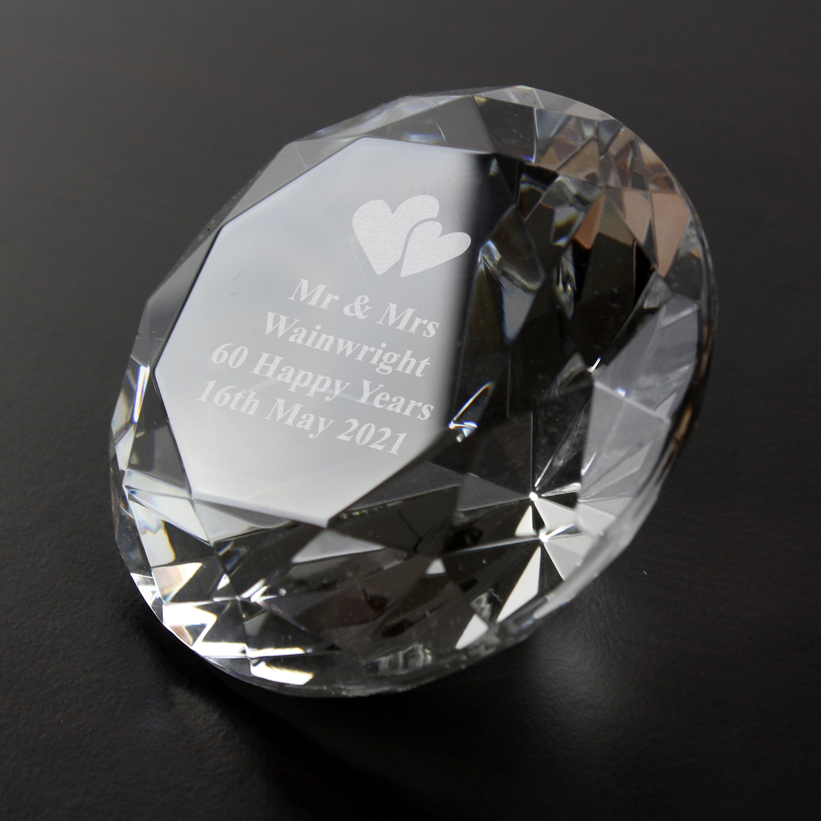 Personalised Heart Motif Diamond Paperweight from Heartfelt Gifts