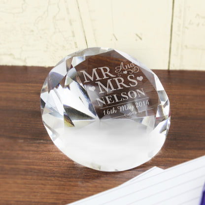 Personalised Mr & Mrs Diamond Paperweight from Heartfelt Gifts