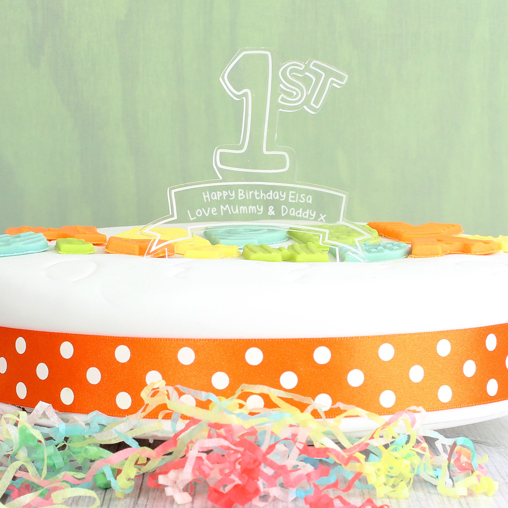 Personalised Acrylic '1st' Celebration Cake Topper from Heartfelt Gifts
