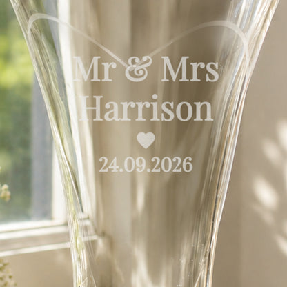 Personalised Mr & Mrs Large Hand Cut Diamond Effect Heart Vase - image 2