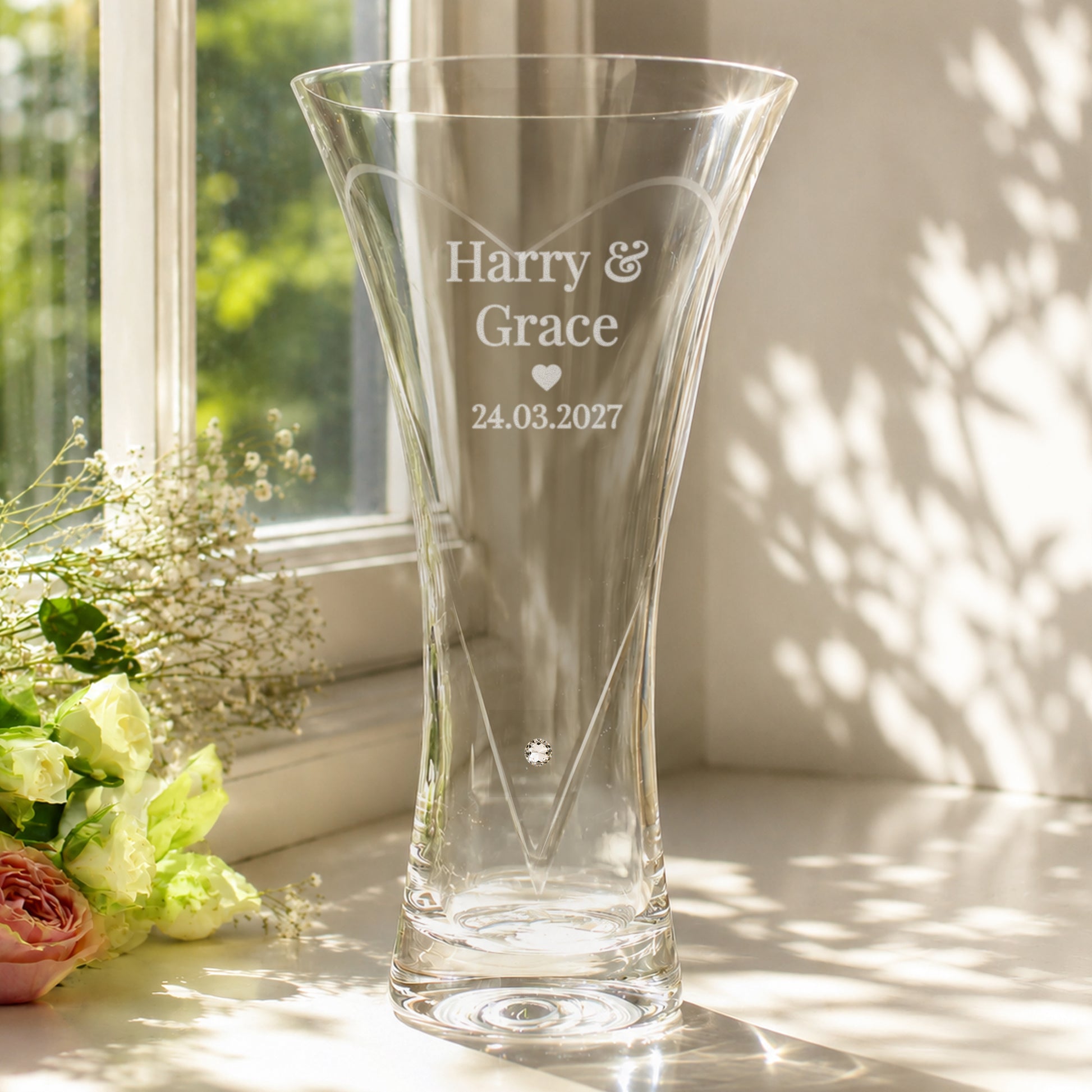 Personalised Mr & Mrs Large Hand Cut Diamond Effect Heart Vase - image 3