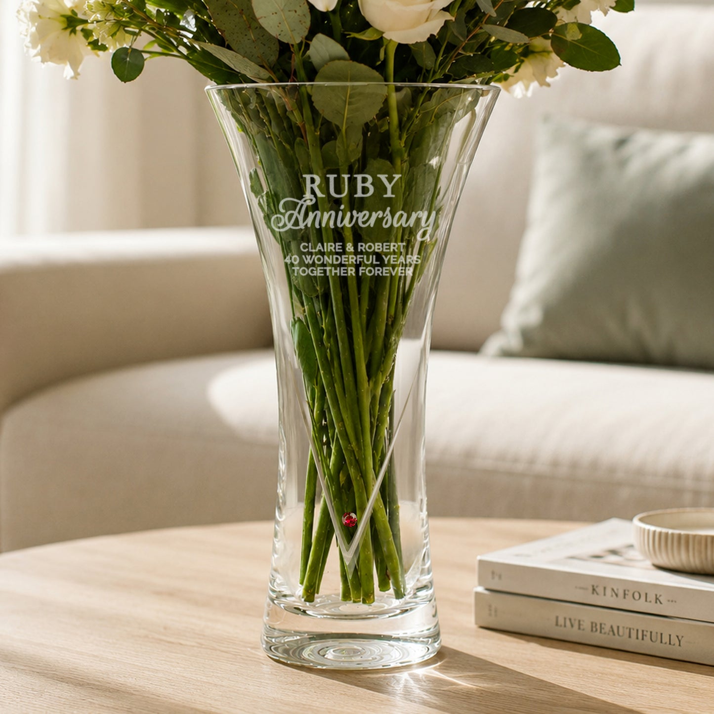 Personalised Ruby Anniversary Hand Cut Diamante Heart Vase from Heartfelt Gifts