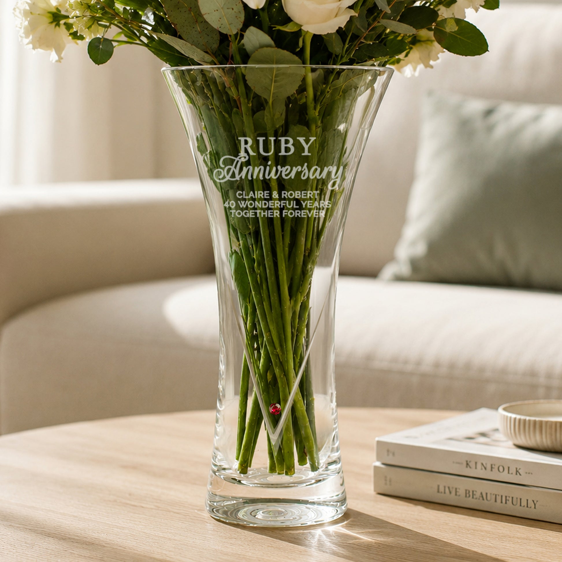 Personalised Ruby Anniversary Hand Cut Diamante Heart Vase from Heartfelt Gifts