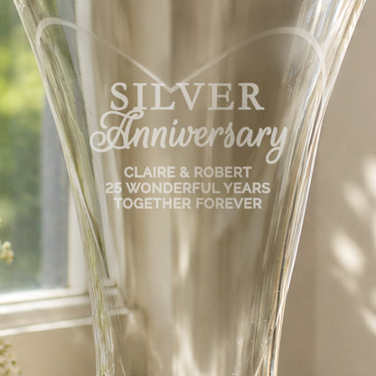 Personalised Silver Anniversary Large Hand Cut Diamond Effect Heart Vase - image 2