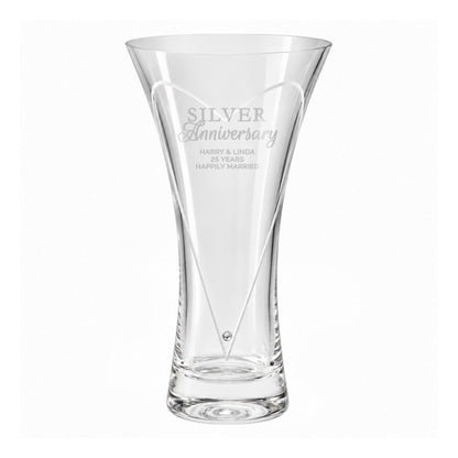 Personalised Silver Anniversary Large Hand Cut Diamond Effect Heart Vase - image 5