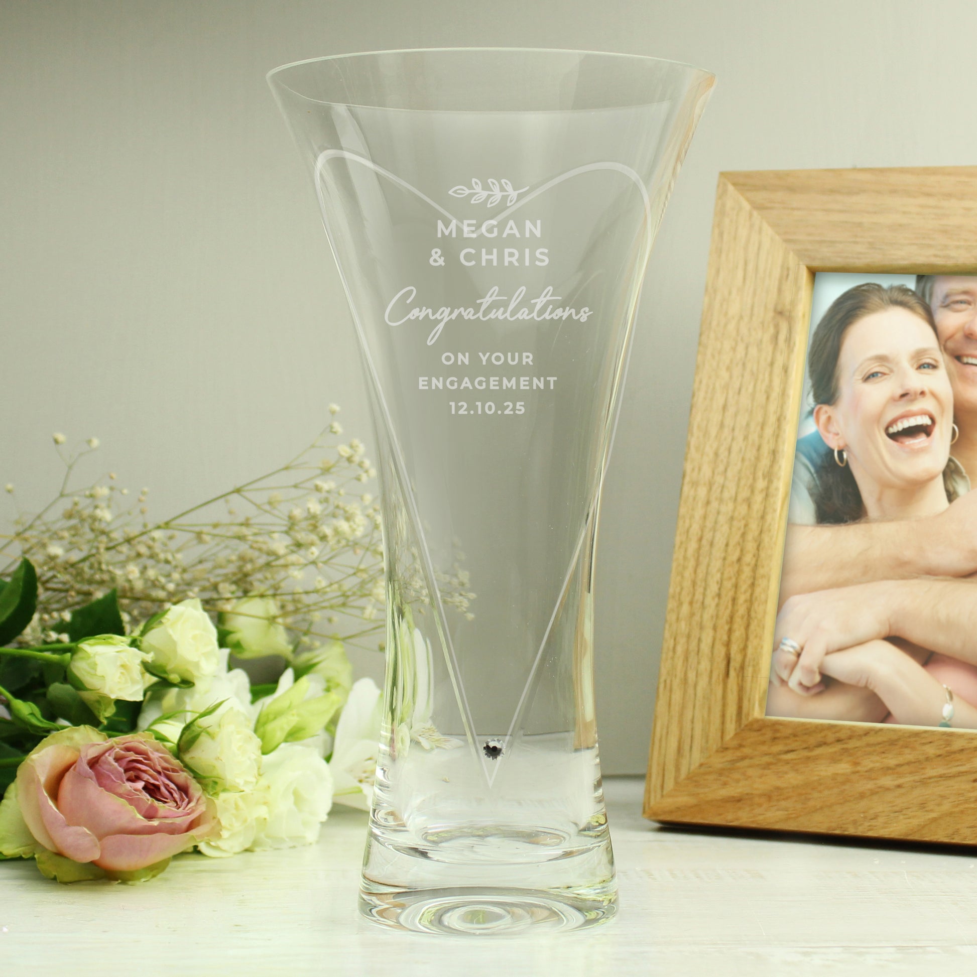 Personalised Free Text Botanical Hand Cut Diamante Heart Vase from Heartfelt Gifts