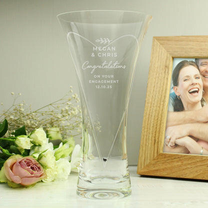 Personalised Free Text Botanical Hand Cut Diamante Heart Vase from Heartfelt Gifts