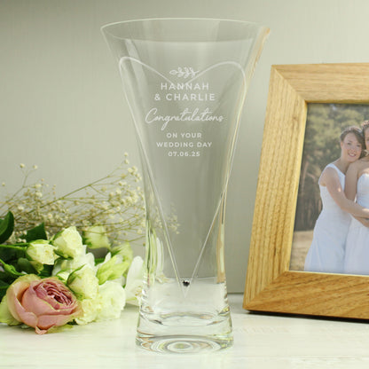 Personalised Free Text Botanical Hand Cut Diamante Heart Vase - image 3