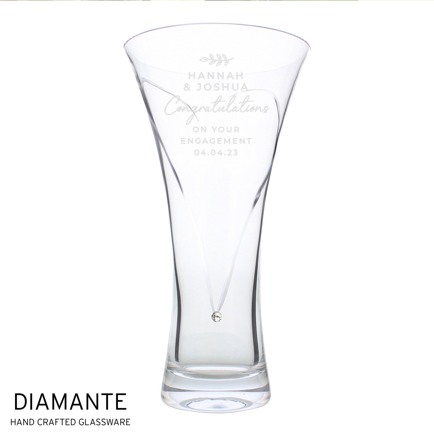 Personalised Free Text Botanical Hand Cut Diamante Heart Vase - image 5