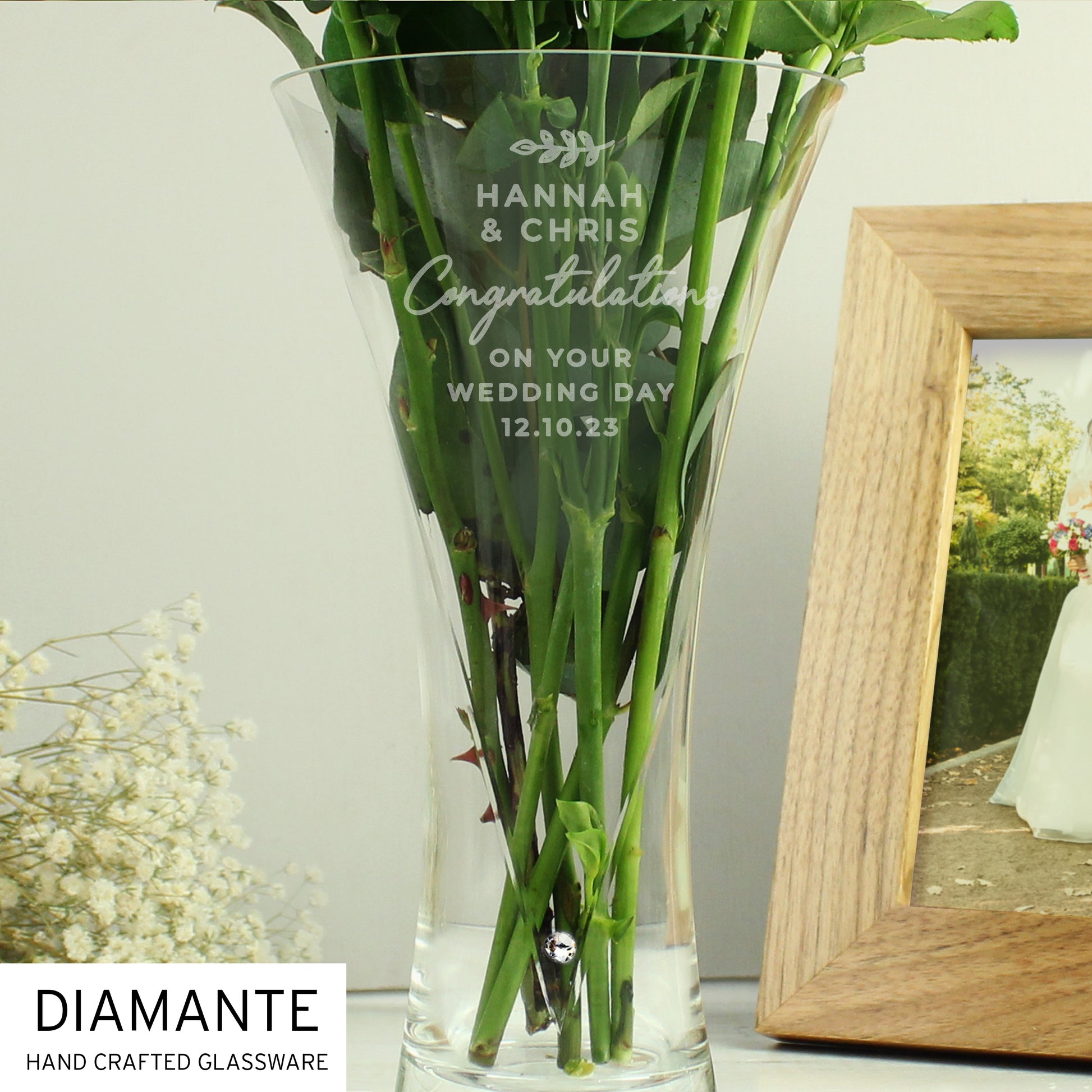 Personalised Free Text Botanical Hand Cut Diamante Heart Vase - image 7