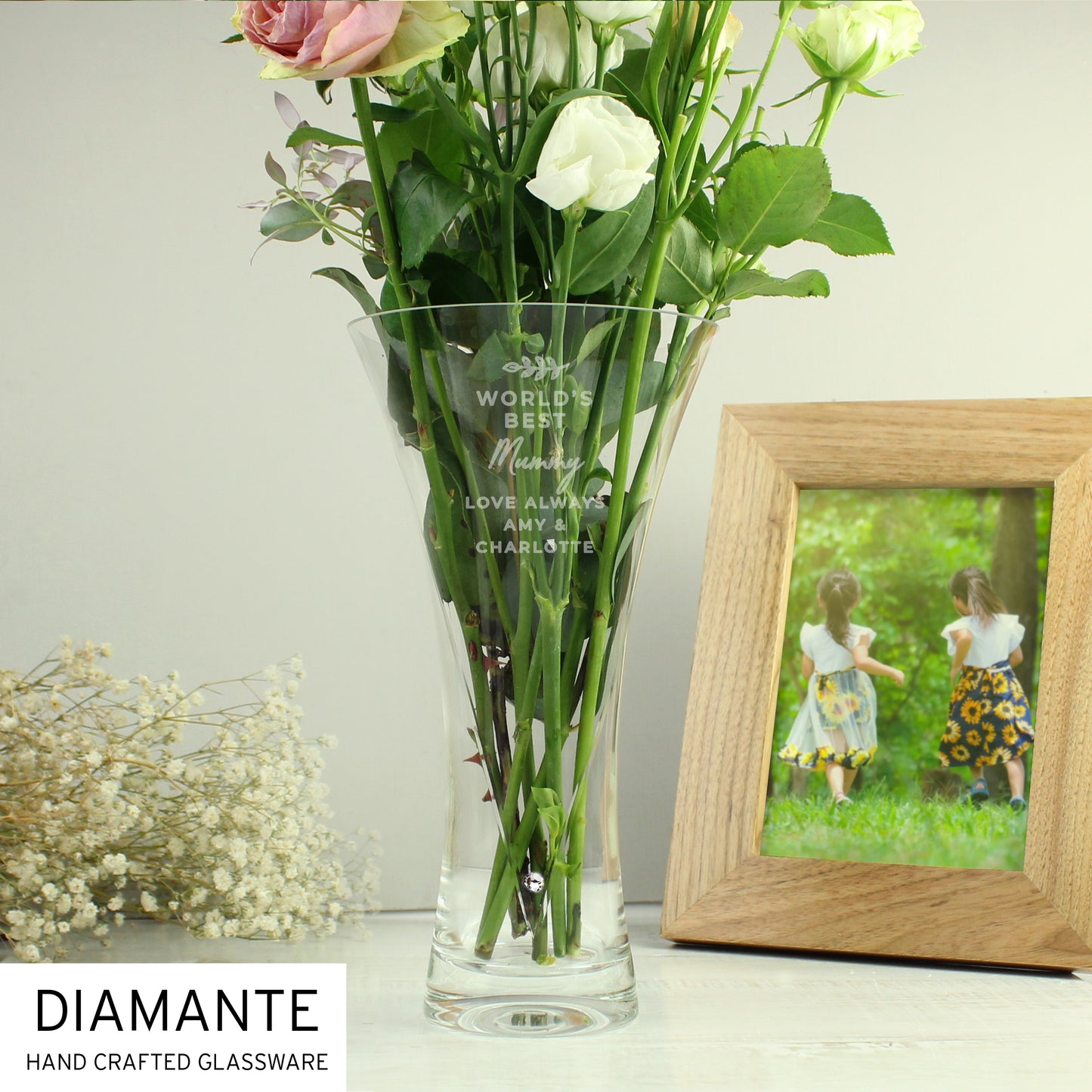 Personalised Free Text Botanical Hand Cut Diamante Heart Vase - image 8