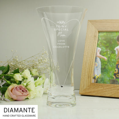 Personalised Free Text Botanical Hand Cut Diamante Heart Vase - image 10
