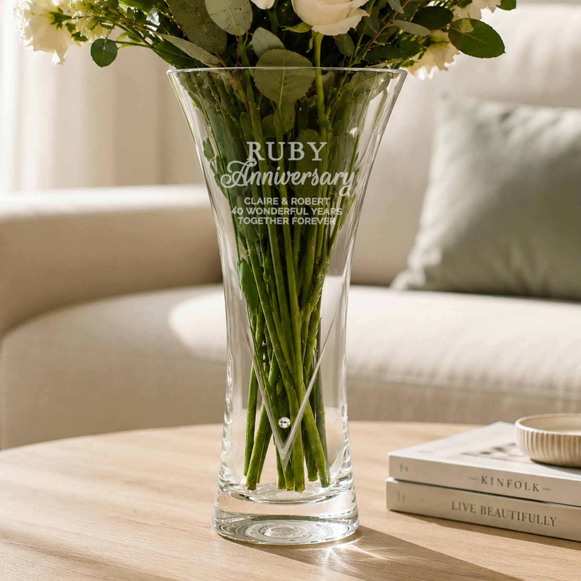 Personalised Ruby Anniversary Large Hand Cut Diamante Heart Vase from Heartfelt Gifts