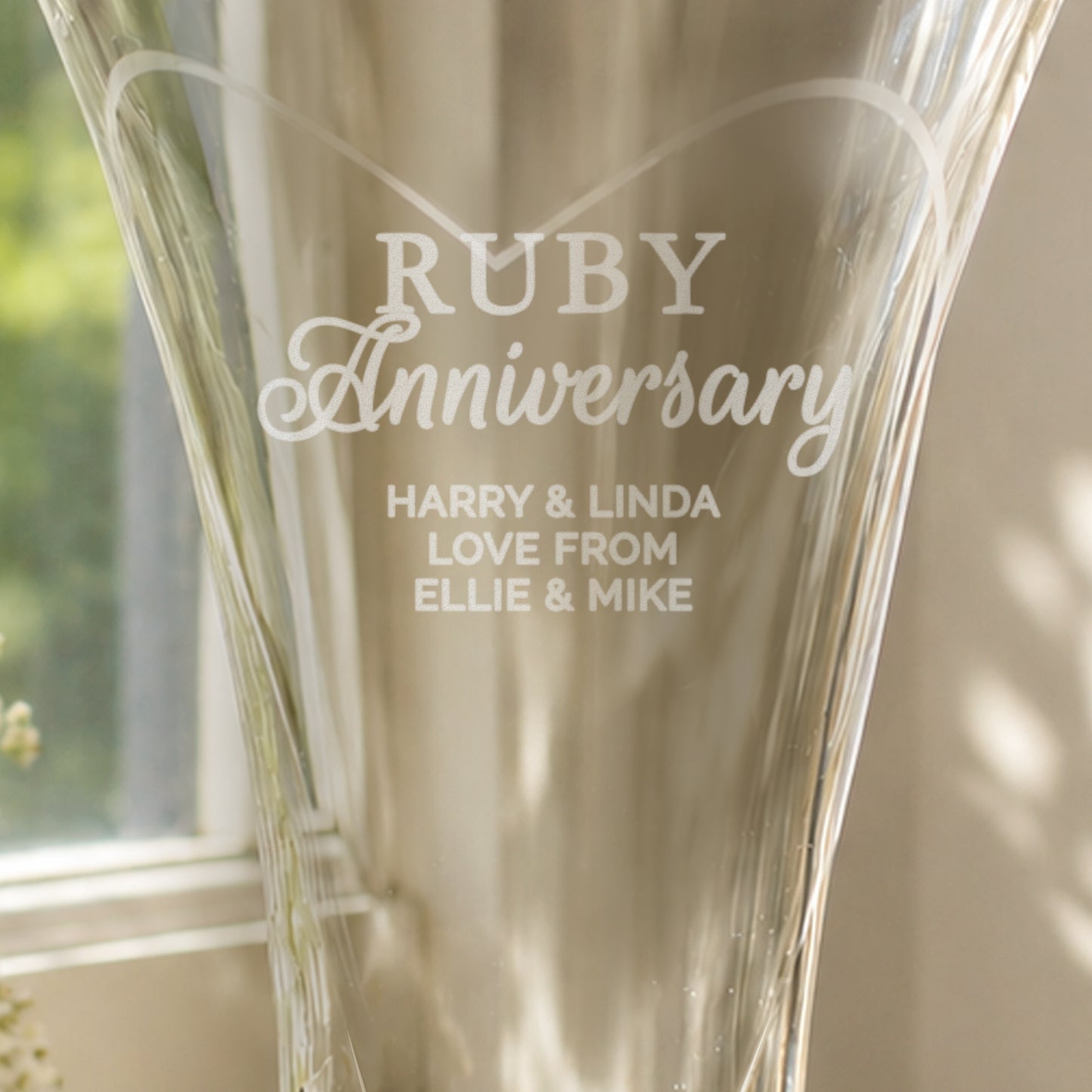 Personalised Ruby Anniversary Large Hand Cut Diamante Heart Vase - image 2