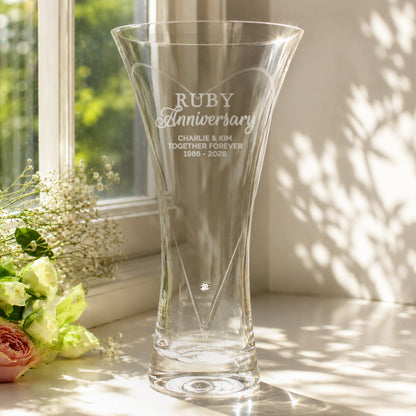 Personalised Ruby Anniversary Large Hand Cut Diamante Heart Vase - image 3