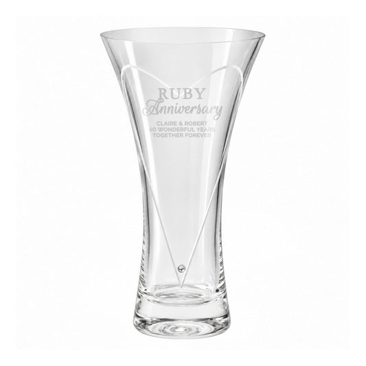 Personalised Ruby Anniversary Large Hand Cut Diamante Heart Vase - image 5