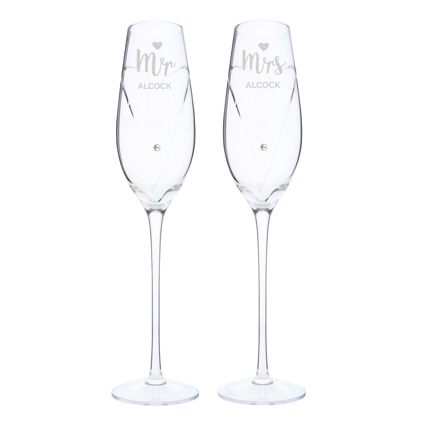 Personalised Hand Cut Mr & Mrs Pair of Flutes in Gift Box - image 2