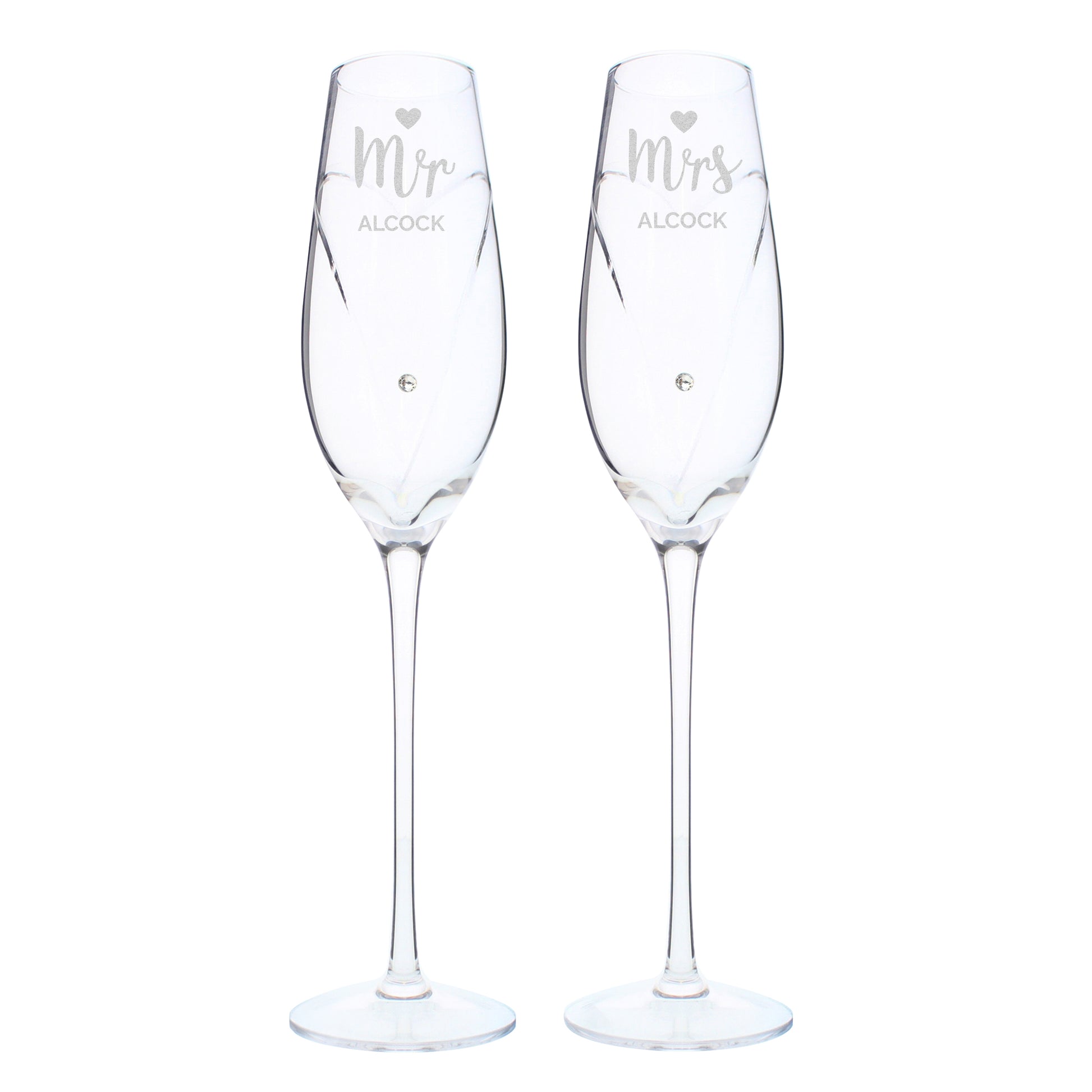 Personalised Hand Cut Mr & Mrs Pair of Flutes in Gift Box - image 2