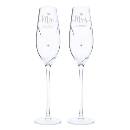 Personalised Hand Cut Mr & Mrs Pair of Flutes in Gift Box - image 2
