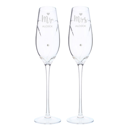 Personalised Hand Cut Mr & Mrs Pair of Flutes in Gift Box - image 2