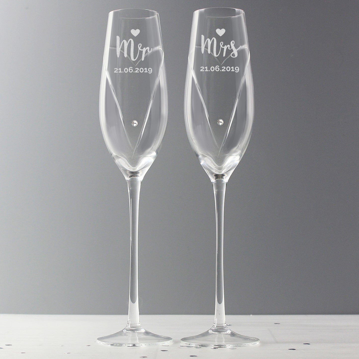 Personalised Hand Cut Mr & Mrs Pair of Flutes in Gift Box - image 3