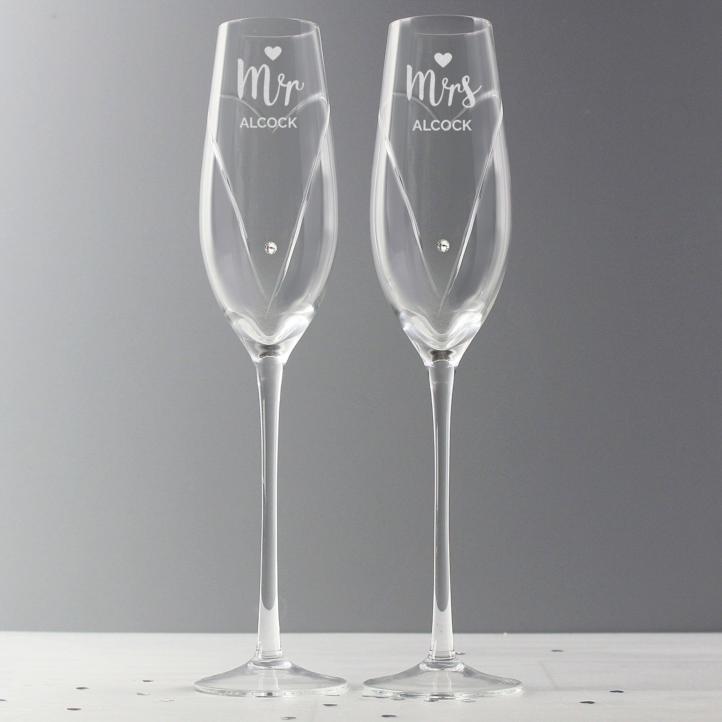Personalised Hand Cut Mr & Mrs Pair of Flutes in Gift Box - image 4