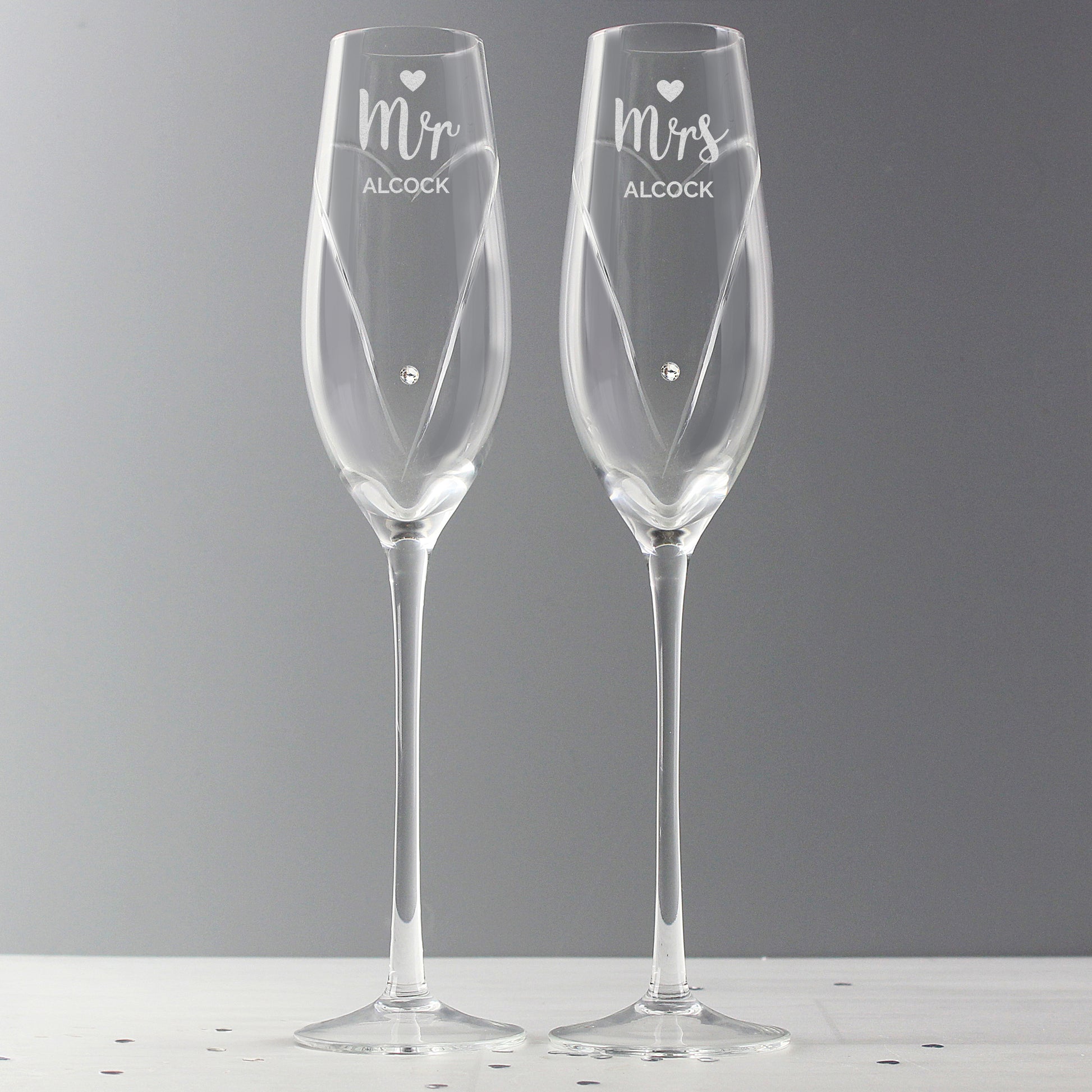 Personalised Hand Cut Mr & Mrs Pair of Flutes in Gift Box - image 4