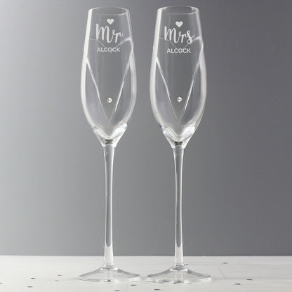 Personalised Hand Cut Mr & Mrs Pair of Flutes in Gift Box - image 4